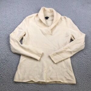 Prive Sweater Womens L Ivory 100% Cashmerer Knit Ribbed Shawl Collar Pullover